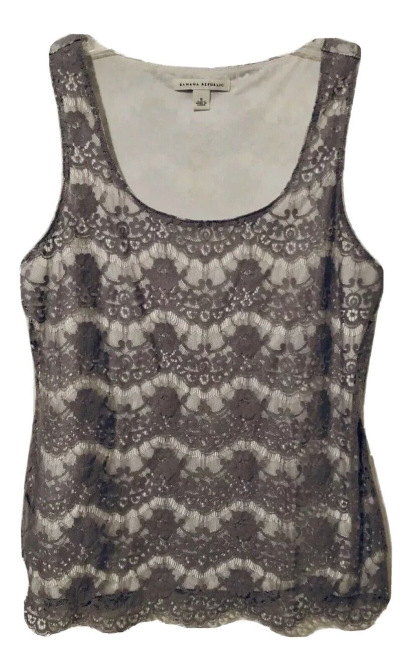 BANANA REPUBLIC | Gray Lace Overlay Shell, Small